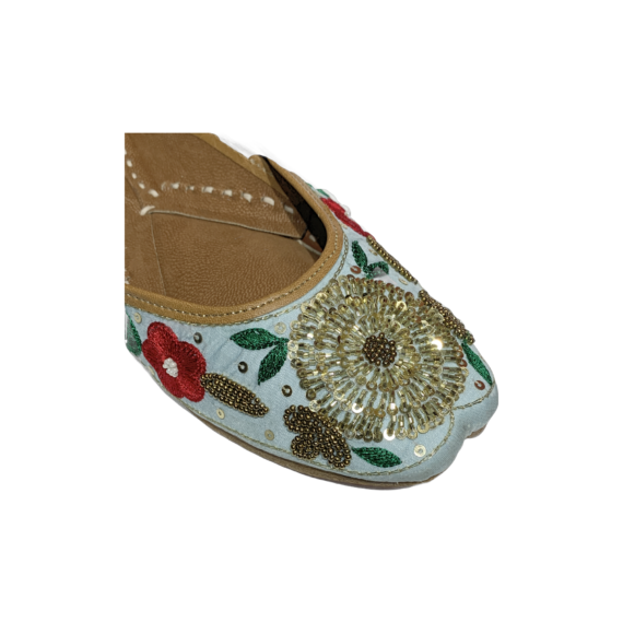 Traditional Indian Women Ladies Light Blue Embroidered Punjabi Juttis Mojari Ethnic Shoes Handmade Jutti Comfort Flat Shoes
