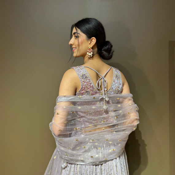 Dusty Lavender Lehenga Set with Sequin Work and Mirror Handwork Blouse