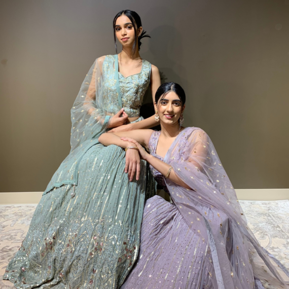 Dusty Mint Lehenga Set with Sequin Work and Mirror Handwork Blouse