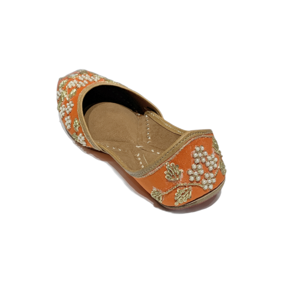 Traditional Indian Women Ladies Orange Embroidered Punjabi Juttis Mojari Ethnic Shoes Handmade Jutti Comfort Flat Shoes