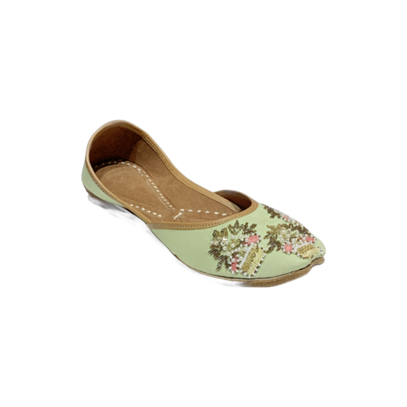 Traditional Indian Women Ladies Embroidered Punjabi Juttis Mojari Ethnic Shoes Handmade Pista Green Jutti Comfort Flat Shoes