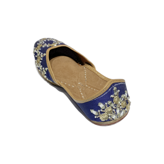 Traditional Indian Women Ladies Embroidered Punjabi Juttis Mojari Ethnic Shoes Handmade Royal Blue Jutti Comfort Flat Shoes