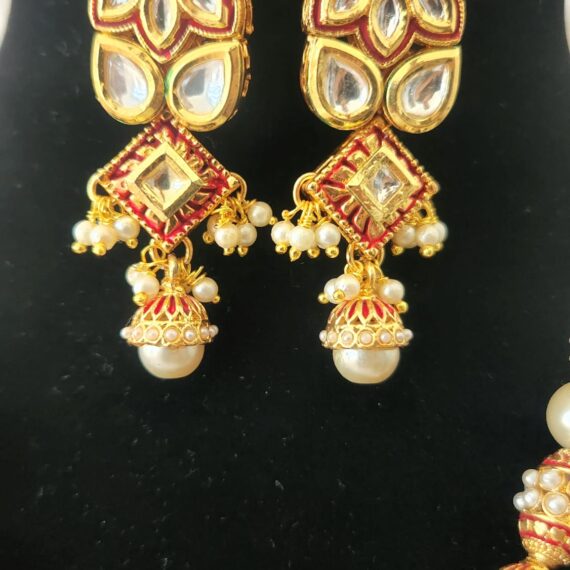 Indian Traditional Bollywood Fashion Kundan Bridal Jewelry Set with Earrings For Women