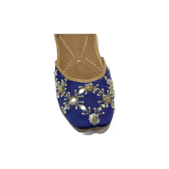Traditional Indian Women Ladies Embroidered Punjabi Juttis Mojari Ethnic Shoes Handmade Royal Blue Jutti Comfort Flat Shoes