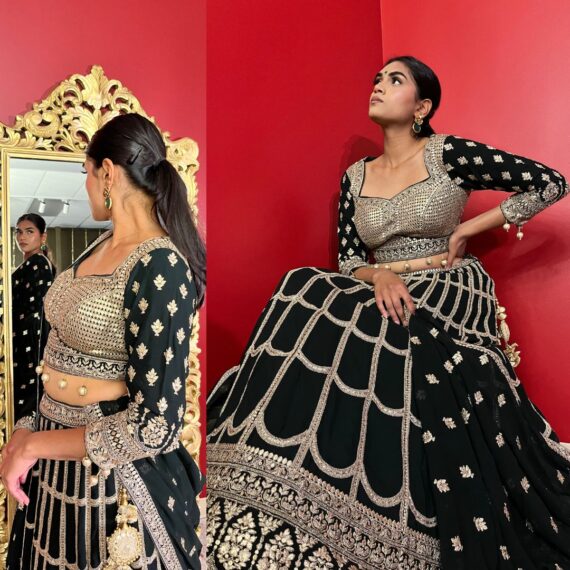 Bottle Green Lehenga with Gold Finishes - Perfect for Mehendi or Sangeet