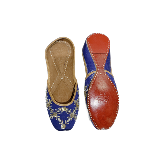 Traditional Indian Women Ladies Embroidered Punjabi Juttis Mojari Ethnic Shoes Handmade Royal Blue Jutti Comfort Flat Shoes