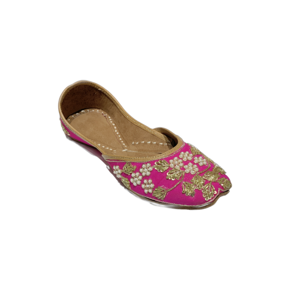 Traditional Indian Women Ladies Embroidered Punjabi Juttis Mojari Ethnic Shoes Handmade Hot Pink Jutti Comfort Flat Shoes