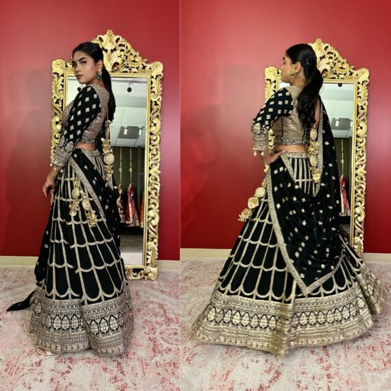 Bottle Green Lehenga with Gold Finishes - Perfect for Mehendi or Sangeet
