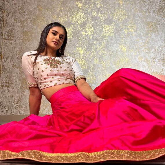 Ivory Silk Choli with Pink Silk Lehenga