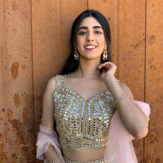 Rainbow Multi-coloured Net Poofy Princess Lehenga Set - heavy mirror handwork on blouse with sheer back