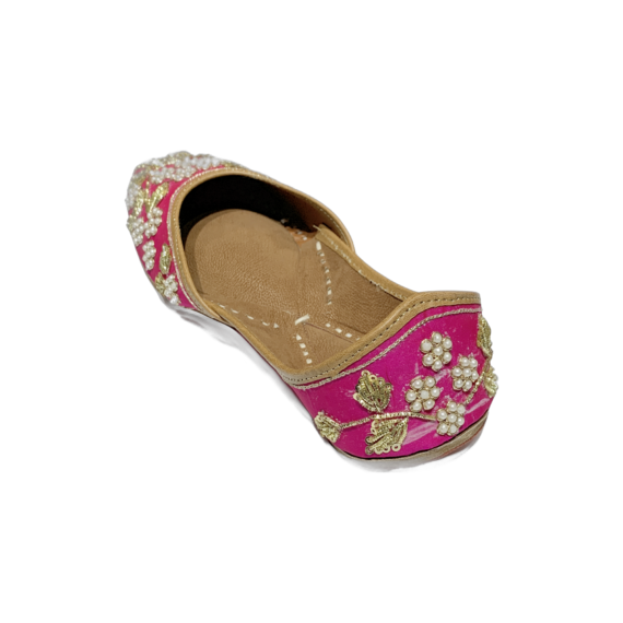 Traditional Indian Women Ladies Embroidered Punjabi Juttis Mojari Ethnic Shoes Handmade Hot Pink Jutti Comfort Flat Shoes