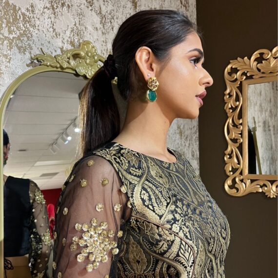 Oxy-Golden Dhoti Skirt with Black Backless Net Blouse