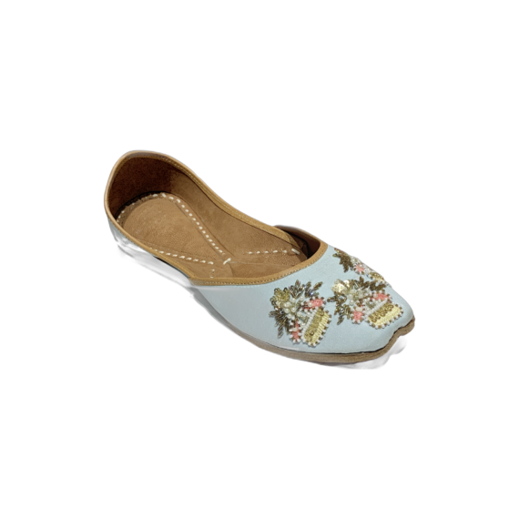 Traditional Indian Women Ladies Embroidered Punjabi Juttis Mojari Ethnic Shoes Handmade Light Blue Jutti Comfort Flat Shoes