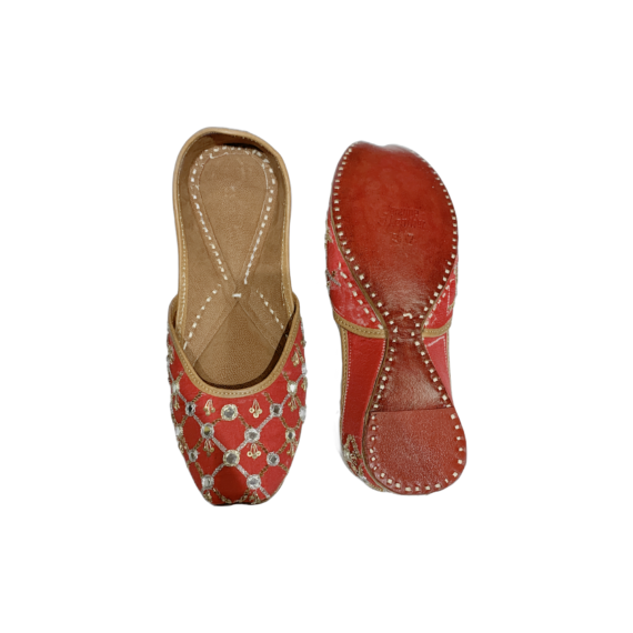 Traditional Indian Punjabi Juttis Women Ladies Mojari Ethnic Shoes Handmade Red Jutti Comfort Flat Shoes