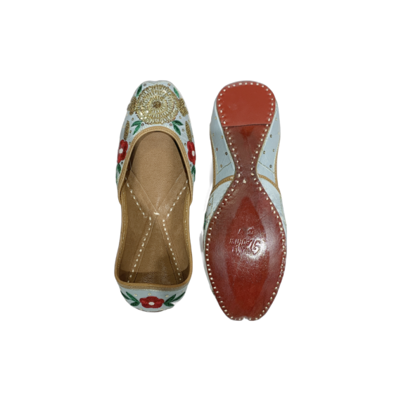 Traditional Indian Women Ladies Light Blue Embroidered Punjabi Juttis Mojari Ethnic Shoes Handmade Jutti Comfort Flat Shoes