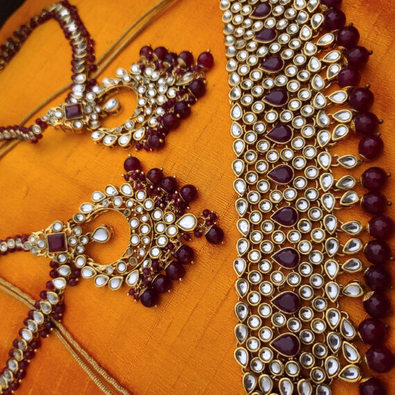 Indian Traditional Bollywood Fashion Kundan Bridal Jewelry Set with Choker Earrings Maang Tikka for Women