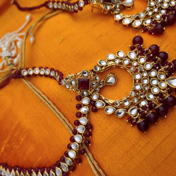 Indian Traditional Bollywood Fashion Kundan Bridal Jewelry Set with Choker Earrings Maang Tikka for Women