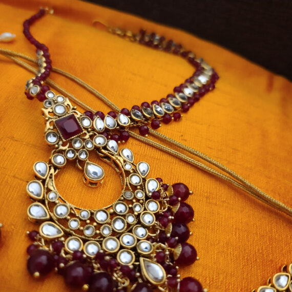 Indian Traditional Bollywood Fashion Kundan Bridal Jewelry Set with Choker Earrings Maang Tikka for Women
