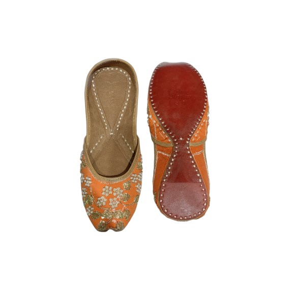 Traditional Indian Women Ladies Orange Embroidered Punjabi Juttis Mojari Ethnic Shoes Handmade Jutti Comfort Flat Shoes