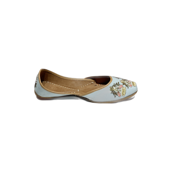 Traditional Indian Women Ladies Embroidered Punjabi Juttis Mojari Ethnic Shoes Handmade Light Blue Jutti Comfort Flat Shoes