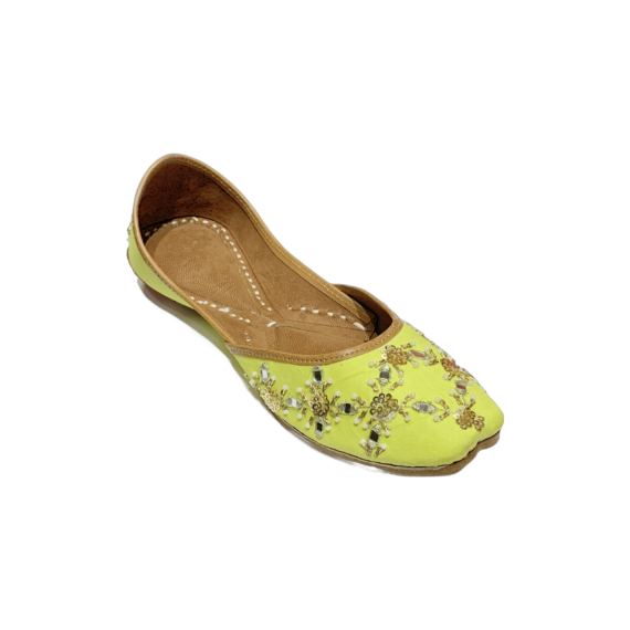 Traditional Indian Women Ladies Embroidered Punjabi Juttis Mojari Ethnic Shoes Handmade Yellow Jutti Comfort Flat Shoes