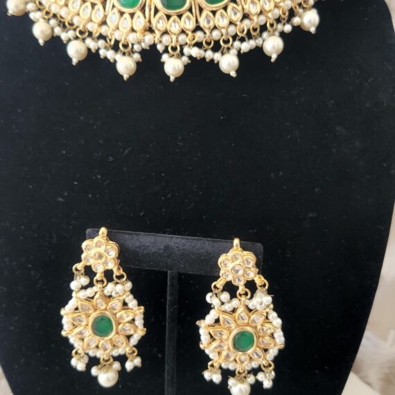Indian Traditional Bollywood Fashion Kundan Bridal Jewelry Set with Choker Earrings For Women