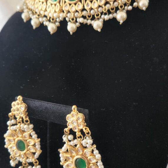 Indian Traditional Bollywood Fashion Kundan Bridal Jewelry Set with Choker Earrings For Women