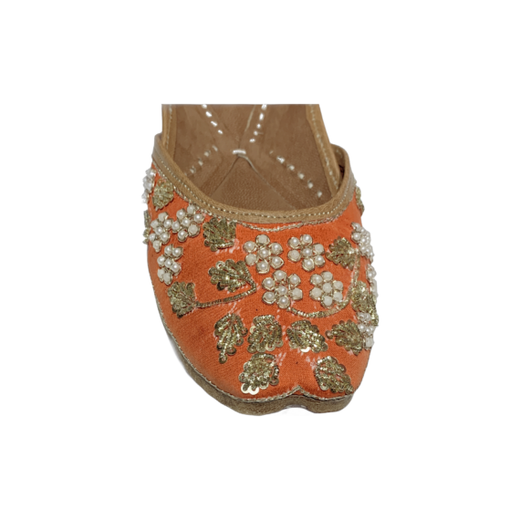 Traditional Indian Women Ladies Orange Embroidered Punjabi Juttis Mojari Ethnic Shoes Handmade Jutti Comfort Flat Shoes