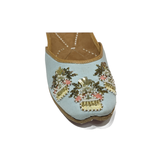 Traditional Indian Women Ladies Embroidered Punjabi Juttis Mojari Ethnic Shoes Handmade Light Blue Jutti Comfort Flat Shoes