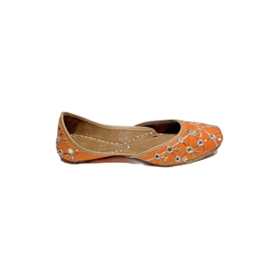 Pallavi Traditional Indian Punjabi Juttis Women Ladies Mojari Ethnic Shoes Handmade Orange Jutti Comfort Flat Shoes