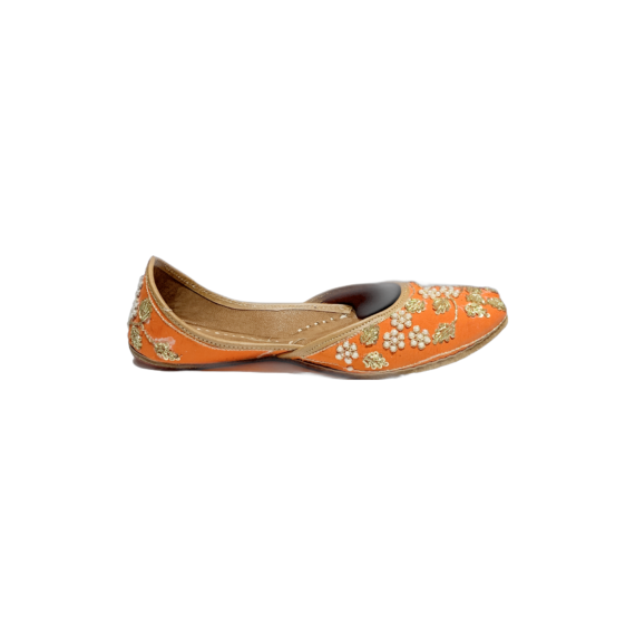 Traditional Indian Women Ladies Orange Embroidered Punjabi Juttis Mojari Ethnic Shoes Handmade Jutti Comfort Flat Shoes