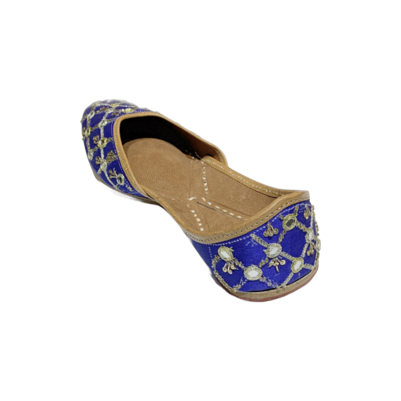 Traditional Indian Punjabi Juttis Women Ladies Mojari Ethnic Shoes Handmade Royal Blue Jutti Comfort Flat Shoes