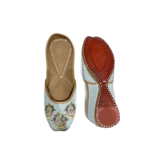 Traditional Indian Women Ladies Embroidered Punjabi Juttis Mojari Ethnic Shoes Handmade Light Blue Jutti Comfort Flat Shoes