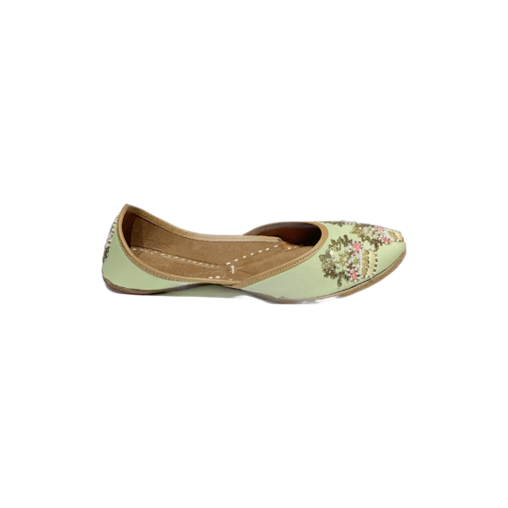 Traditional Indian Women Ladies Embroidered Punjabi Juttis Mojari Ethnic Shoes Handmade Pista Green Jutti Comfort Flat Shoes