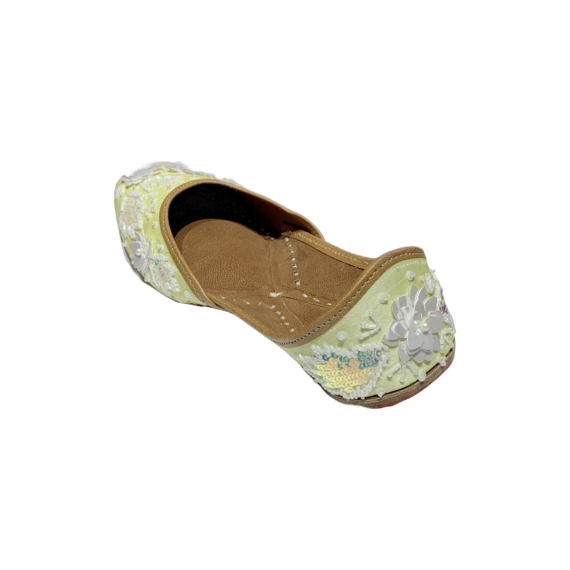 Traditional Indian Women Ladies Light Yellow Embroidered Punjabi Juttis Mojari Ethnic Shoes Handmade Jutti Comfort Flat Shoes