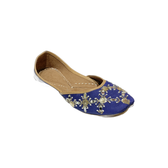 Traditional Indian Women Ladies Embroidered Punjabi Juttis Mojari Ethnic Shoes Handmade Royal Blue Jutti Comfort Flat Shoes