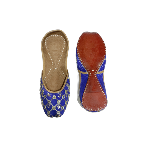Traditional Indian Punjabi Juttis Women Ladies Mojari Ethnic Shoes Handmade Royal Blue Jutti Comfort Flat Shoes