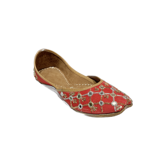 Traditional Indian Punjabi Juttis Women Ladies Mojari Ethnic Shoes Handmade Red Jutti Comfort Flat Shoes