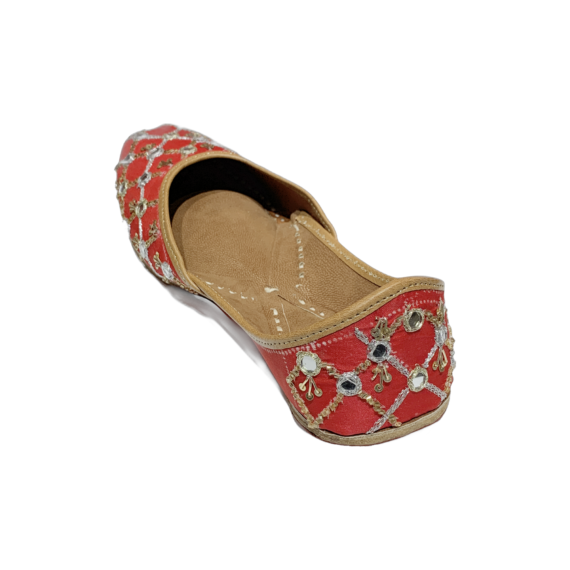 Traditional Indian Punjabi Juttis Women Ladies Mojari Ethnic Shoes Handmade Red Jutti Comfort Flat Shoes