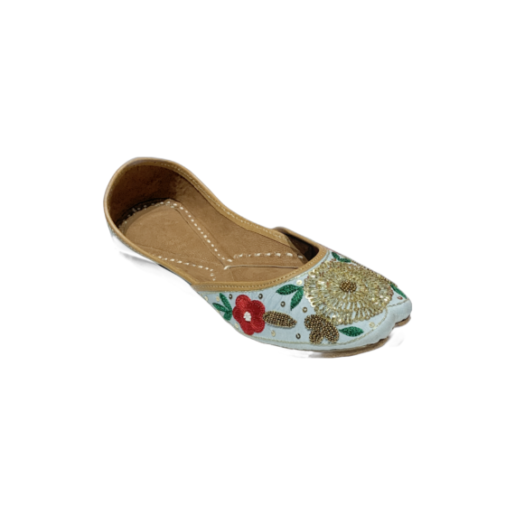 Traditional Indian Women Ladies Light Blue Embroidered Punjabi Juttis Mojari Ethnic Shoes Handmade Jutti Comfort Flat Shoes