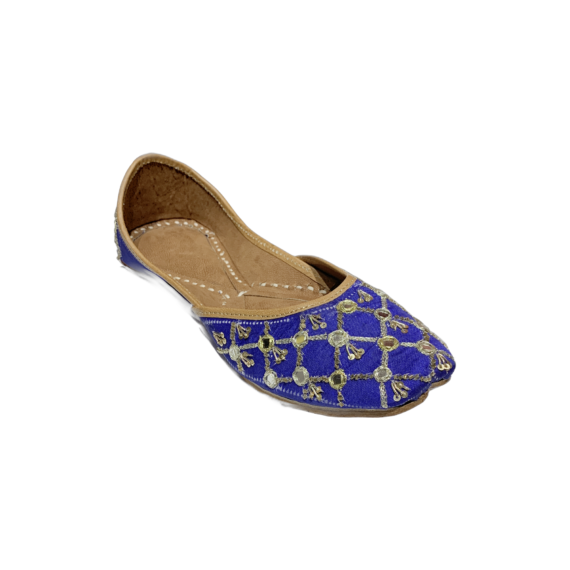 Traditional Indian Punjabi Juttis Women Ladies Mojari Ethnic Shoes Handmade Royal Blue Jutti Comfort Flat Shoes