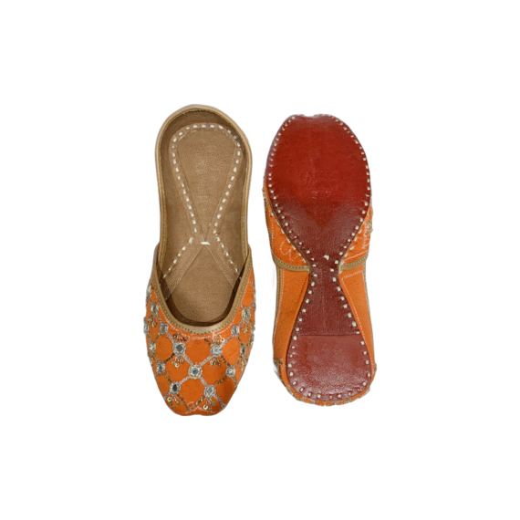 Pallavi Traditional Indian Punjabi Juttis Women Ladies Mojari Ethnic Shoes Handmade Orange Jutti Comfort Flat Shoes