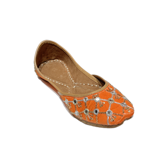 Pallavi Traditional Indian Punjabi Juttis Women Ladies Mojari Ethnic Shoes Handmade Orange Jutti Comfort Flat Shoes