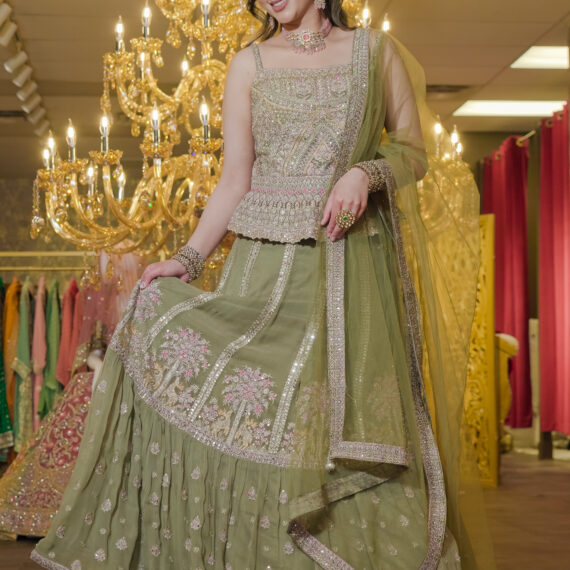 Green Designer Lehenga Choli Mehndi Sangeet Indo Western Partywear Dresses Ladies Girls Ethnic Wear Indian Boutique