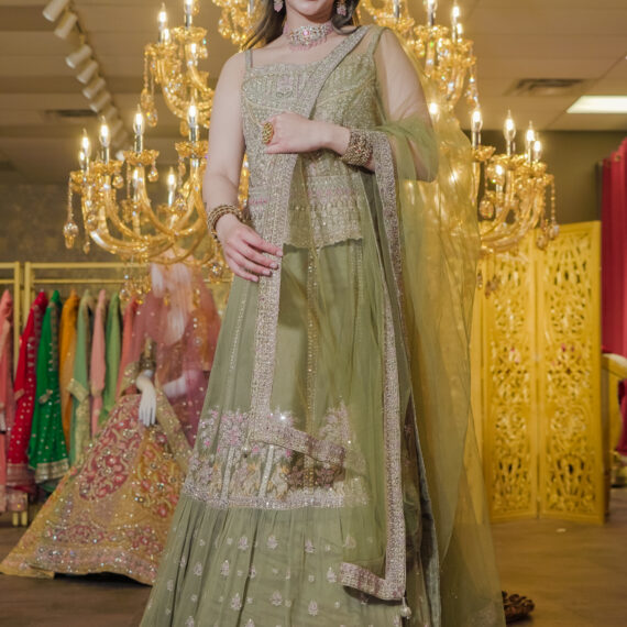 Green Designer Lehenga Choli Mehndi Sangeet Indo Western Partywear Dresses Ladies Girls Ethnic Wear Indian Boutique