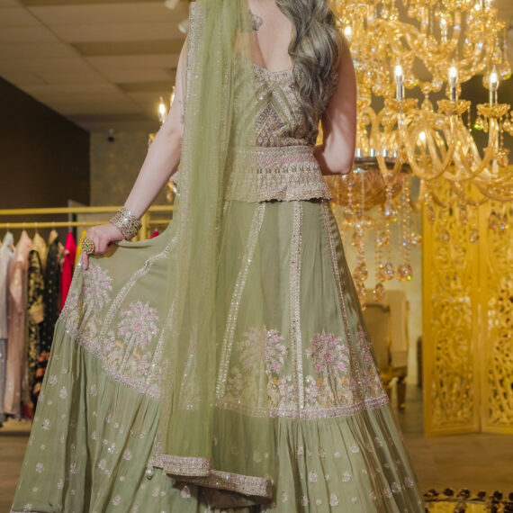 Green Designer Lehenga Choli Mehndi Sangeet Indo Western Partywear Dresses Ladies Girls Ethnic Wear Indian Boutique