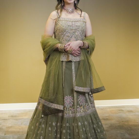 Green Designer Lehenga Choli Mehndi Sangeet Indo Western Partywear Dresses Ladies Girls Ethnic Wear Indian Boutique