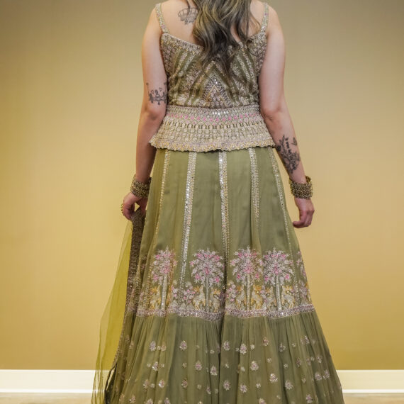 Green Designer Lehenga Choli Mehndi Sangeet Indo Western Partywear Dresses Ladies Girls Ethnic Wear Indian Boutique