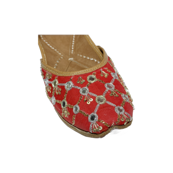 Traditional Indian Punjabi Juttis Women Ladies Mojari Ethnic Shoes Handmade Red Jutti Comfort Flat Shoes