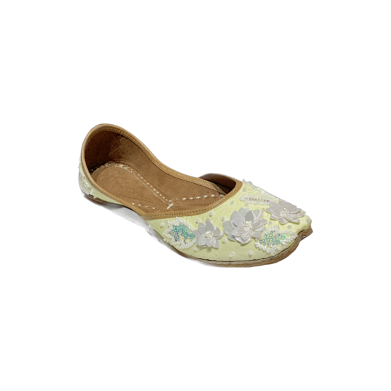 Traditional Indian Women Ladies Light Yellow Embroidered Punjabi Juttis Mojari Ethnic Shoes Handmade Jutti Comfort Flat Shoes